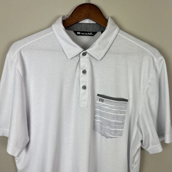 Travis Mathew Polo Shirt Mens Large White Short Sleeve Golf Logo Solid Pocket - Picture 2 of 12